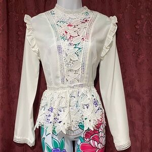 Shein Lace White Ling Sleeve Blouse